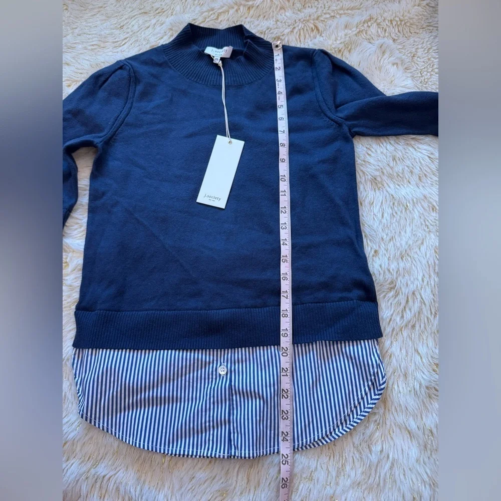 NEW J. SOCIETY striped layered mock in navy XS